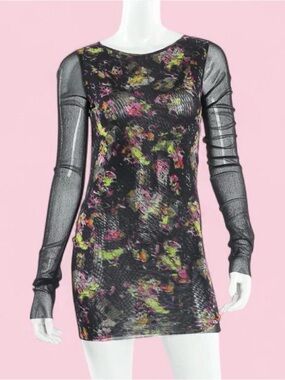 INSANE Vintage Jean Paul Gaultier Soleil Floral Mesh Long sleeve mini dress